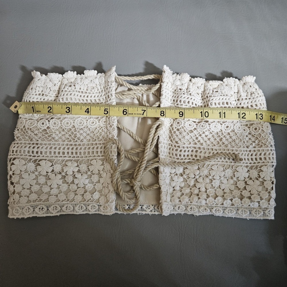 Just Bee Queen Ivory Crochet Lace 2-Piece Set Bandeau Top & Fringed Maxi Skirt M - Picture 9 of 14